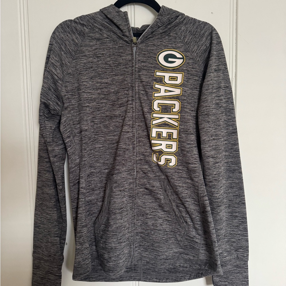 Green Bay Packers Jacket with Hood, Grey, Size Medium